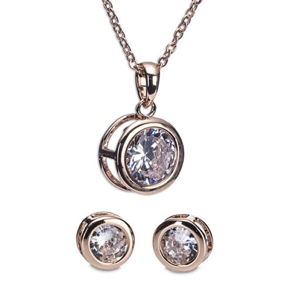 Newgrange Living - Rose Gold Large White Stone Necklace & Earring Set