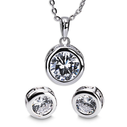 Newgrange Living - Silver Large White Stone Necklace and Earring Gift Set