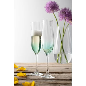 Galway Crystal - Erne Champagne Flute Glass Pair Aqua