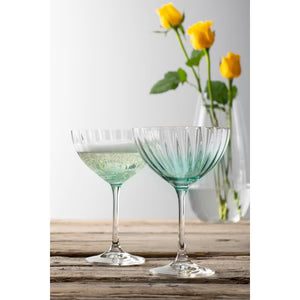 Galway Crystal - Erne Saucer Champagne Glass Pair Aqua