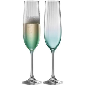Galway Crystal - Erne Champagne Flute Glass Pair Aqua