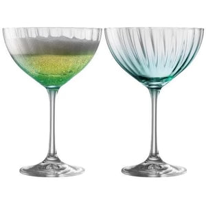 Galway Crystal - Erne Saucer Champagne Glass Pair Aqua